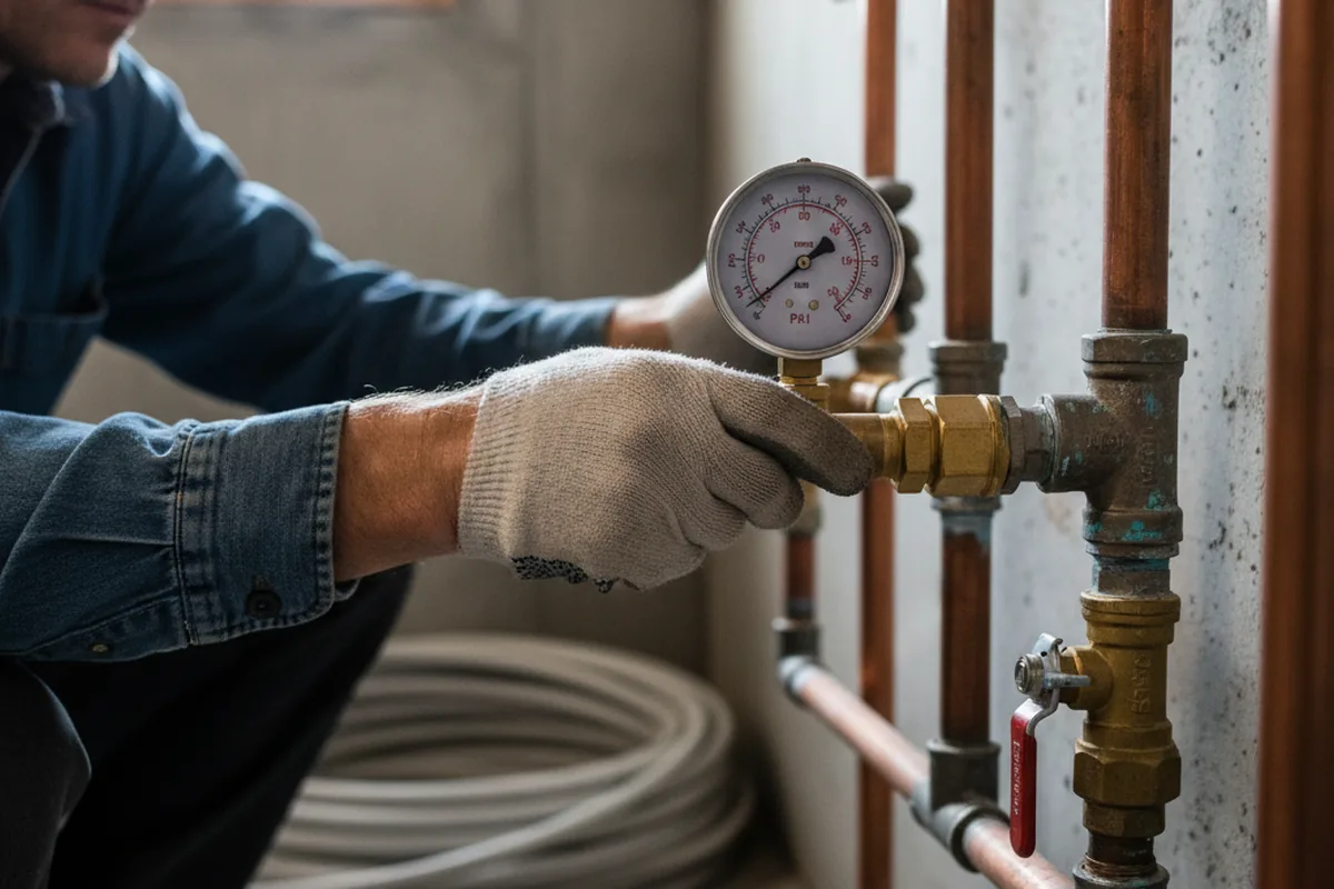 Pressure testing a repaired line during Water Line Repair in Stinnett